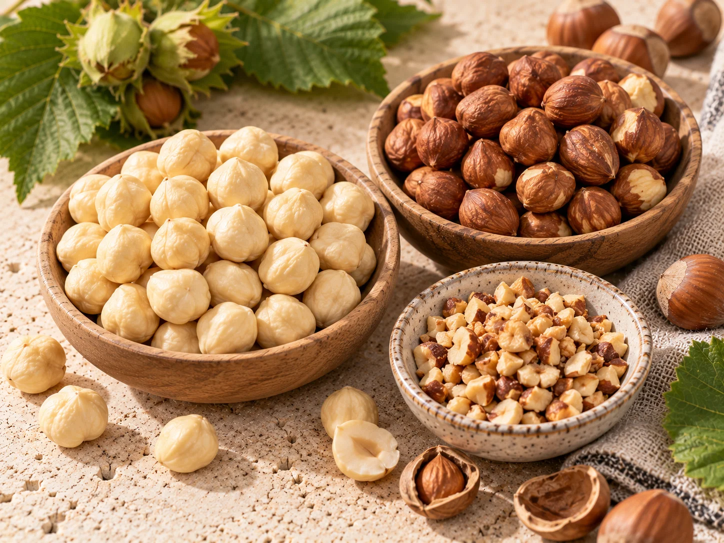 Blanched hazelnut kernels and roasted diced hazelnuts for confectionery