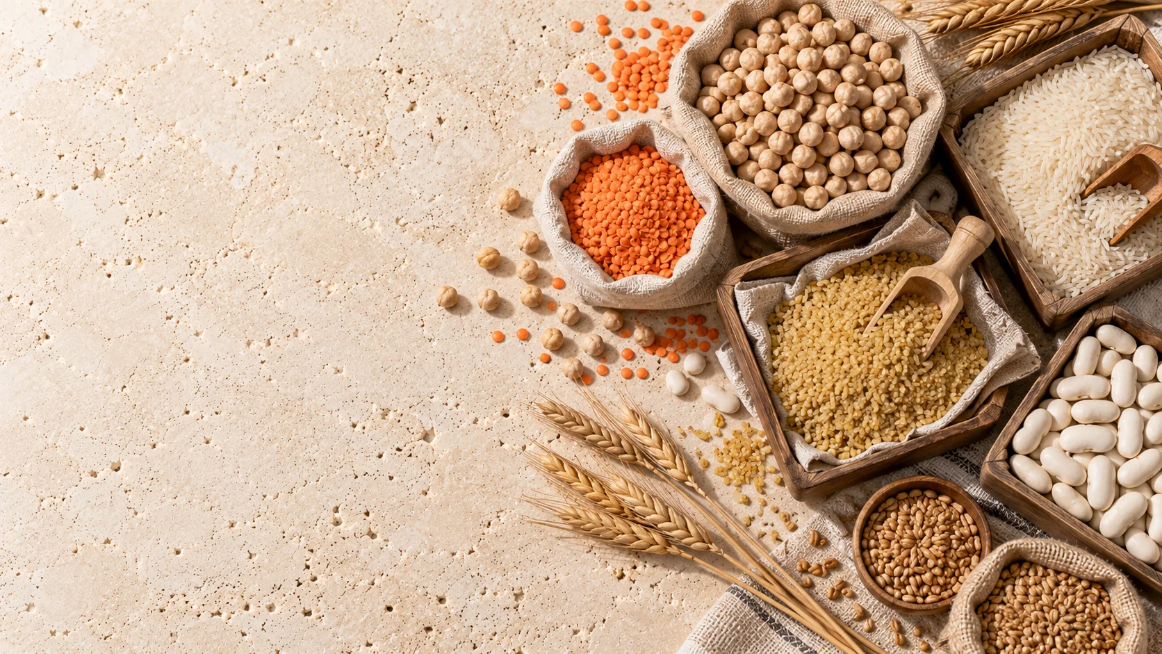 Bulk pulses and grains — chickpeas, lentils, beans, rice and wheat — supplied by Plusimpex B.V. from the Netherlands