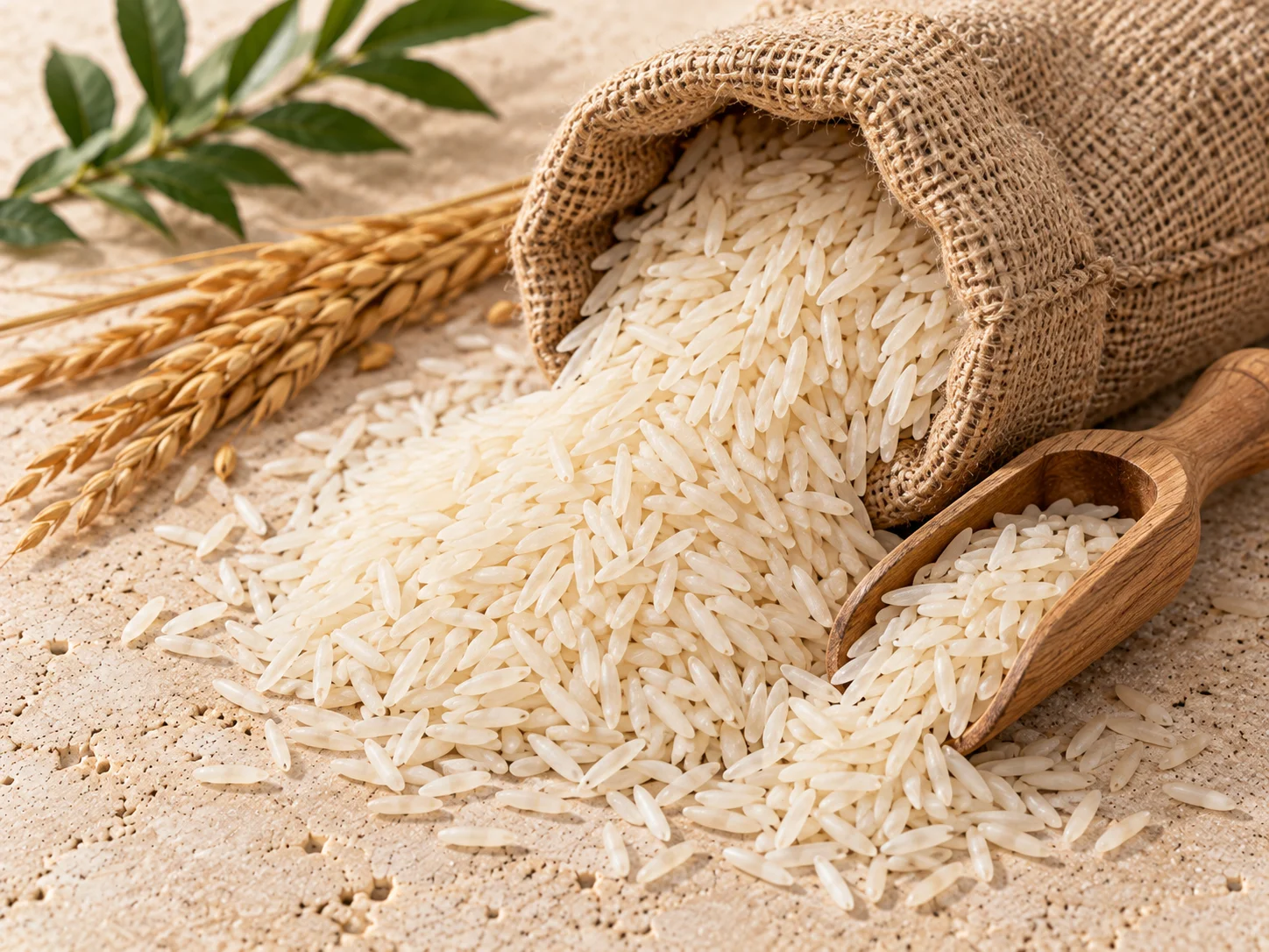 Basmati rice, jasmine rice and long-grain rice in bulk sacks