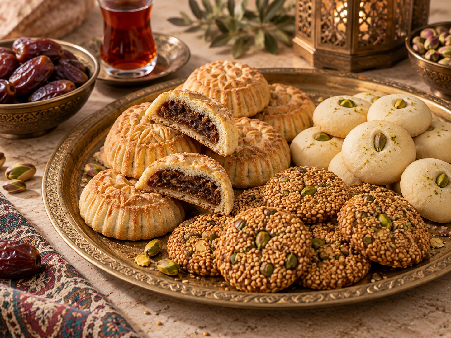 Maamoul date cookies, ghraybeh and barazek — Levantine and Arabic sweets for Eid