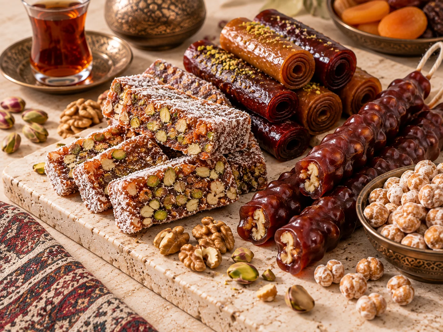 Cezerye, pestil, churchkhela, sugared chickpeas and dragées — traditional nut and fruit sweets