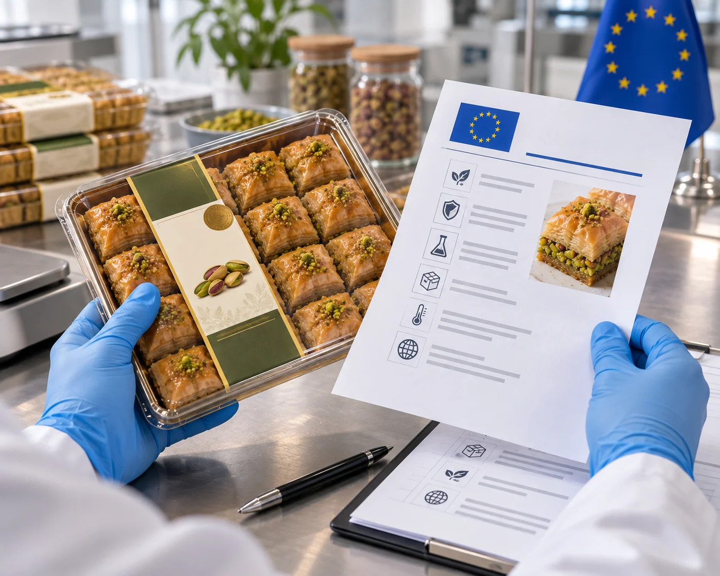 Checking traditional sweets labels and specifications for EU compliance at Plusimpex