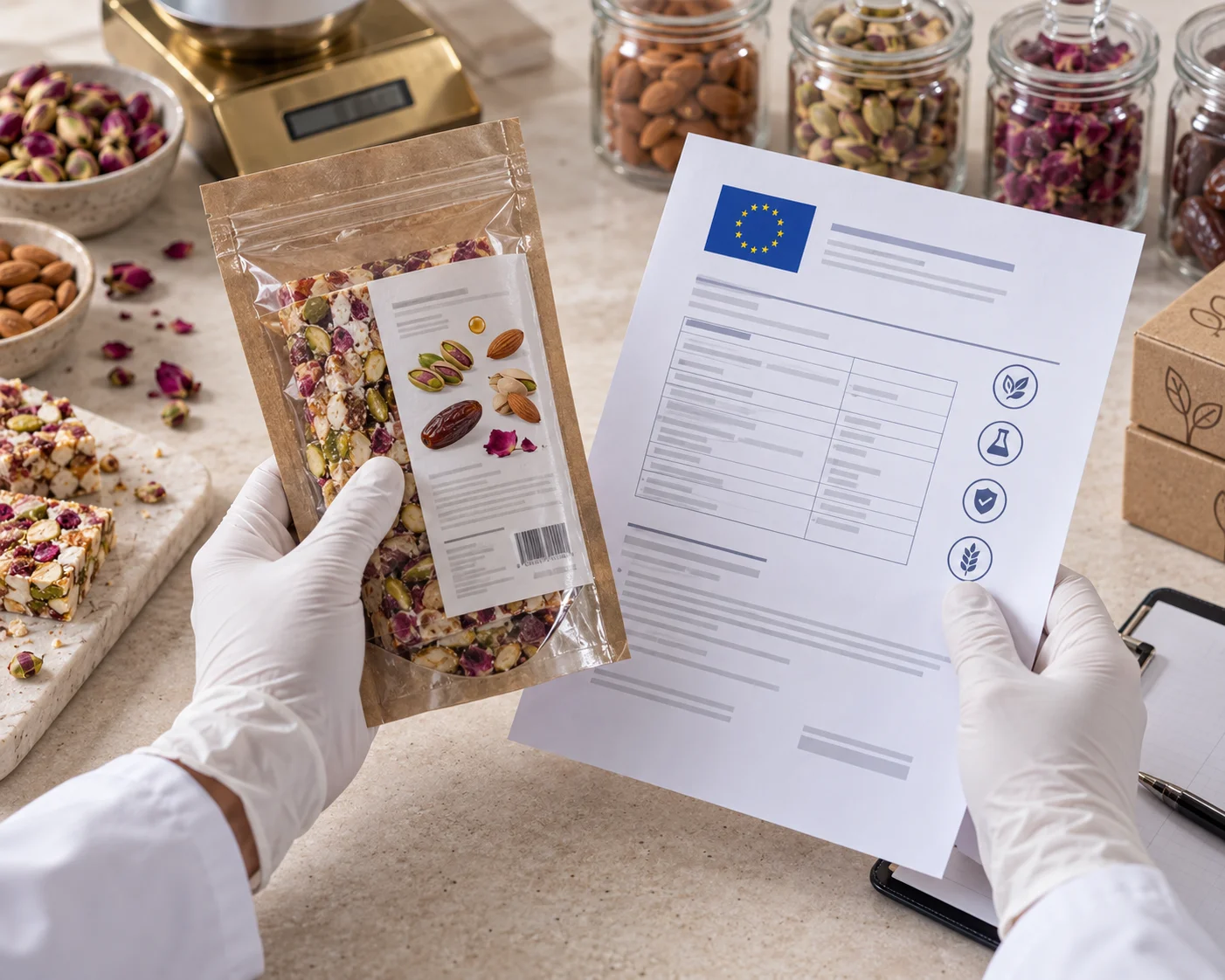 Checking confectionery labels and specifications for EU compliance at Plusimpex