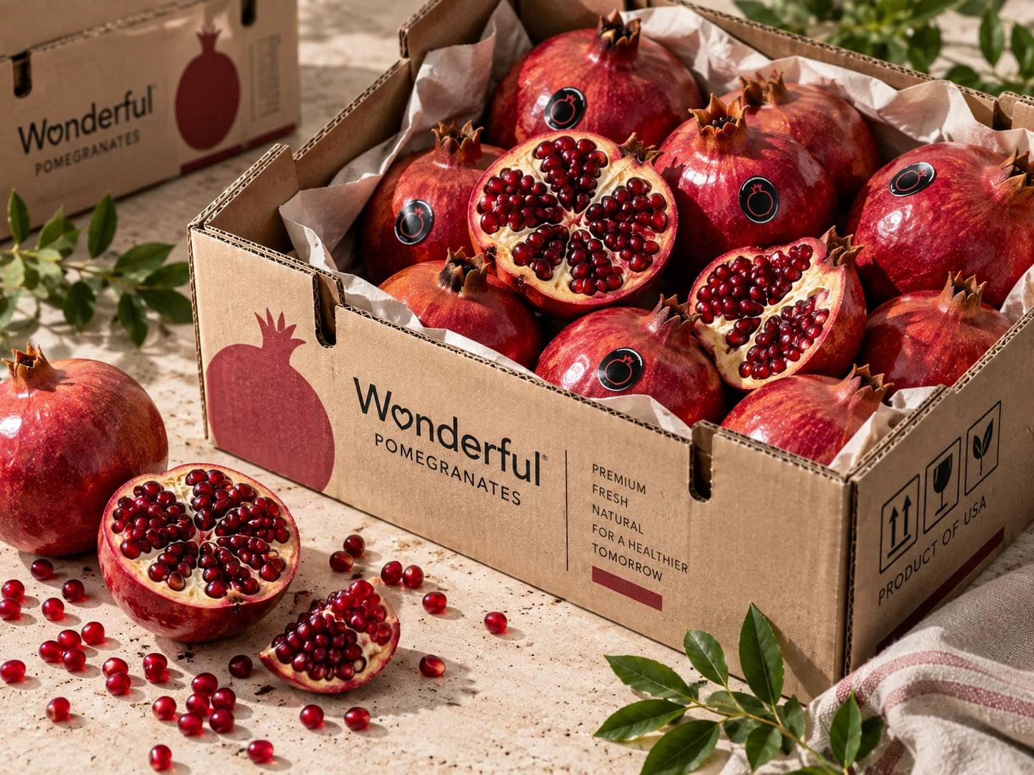 Fresh pomegranates, Wonderful and Hicaz varieties, in export cartons