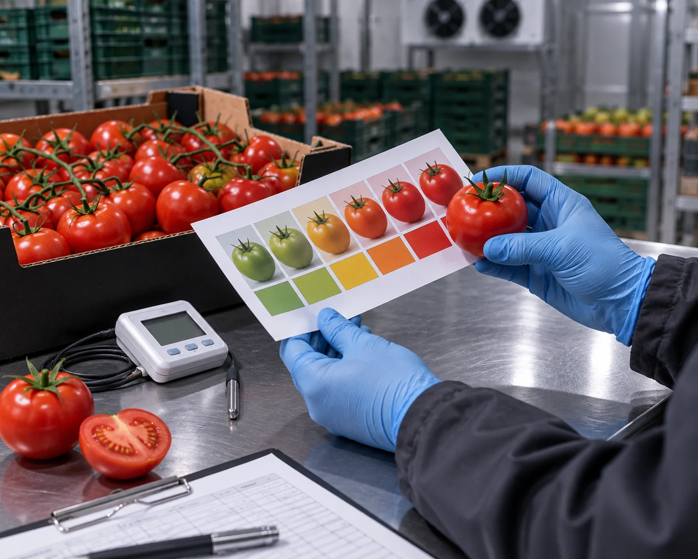 Pre-loading quality inspection of fresh peppers and tomatoes with a specification sheet