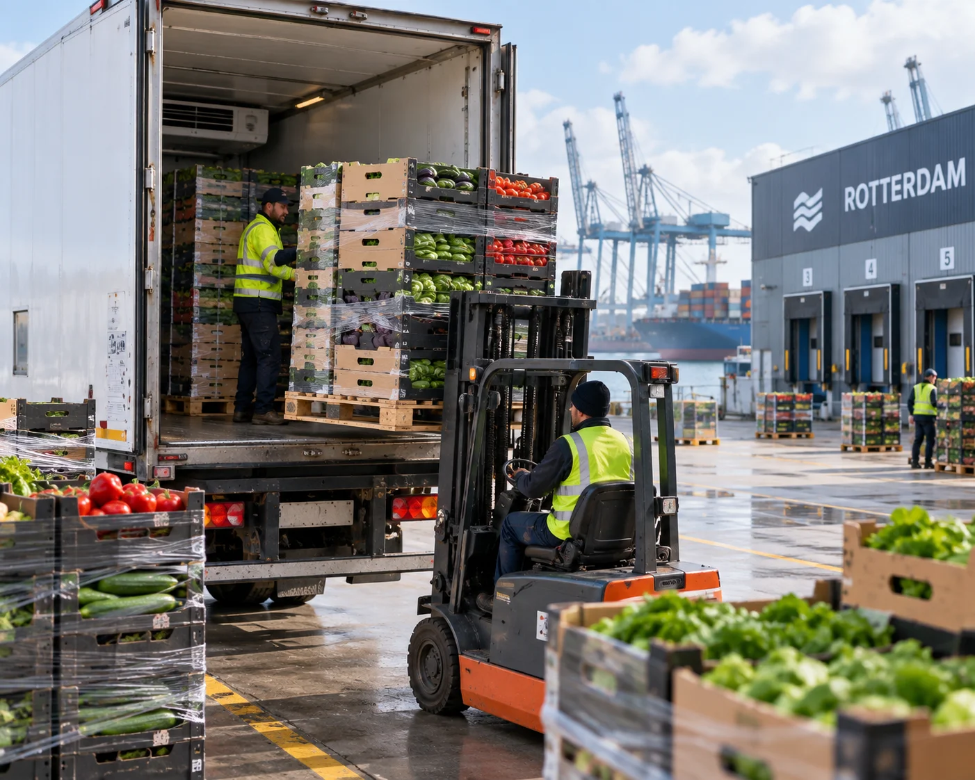 Plusimpex fresh vegetable sourcing network from origin countries to the Rotterdam fresh-produce hub