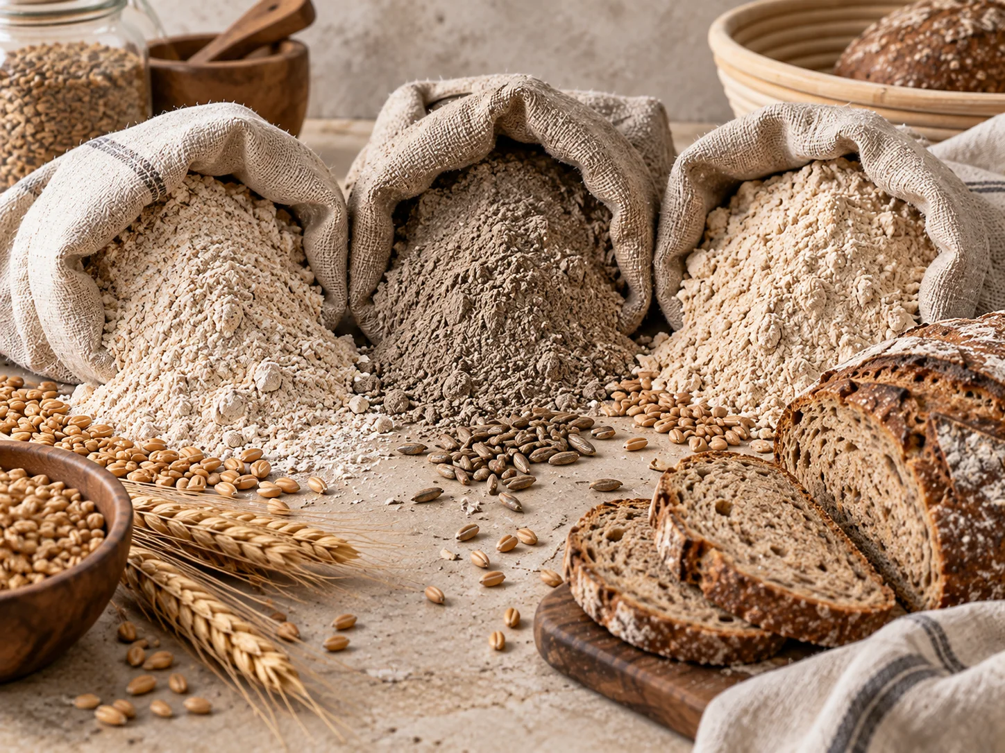Whole-wheat, rye and spelt flours and stone-ground flours for artisan bakeries