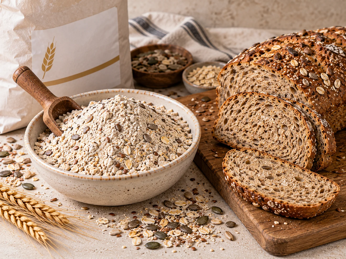 Bread, roll and flatbread mixes and concentrates for bakeries in 25 kg bags