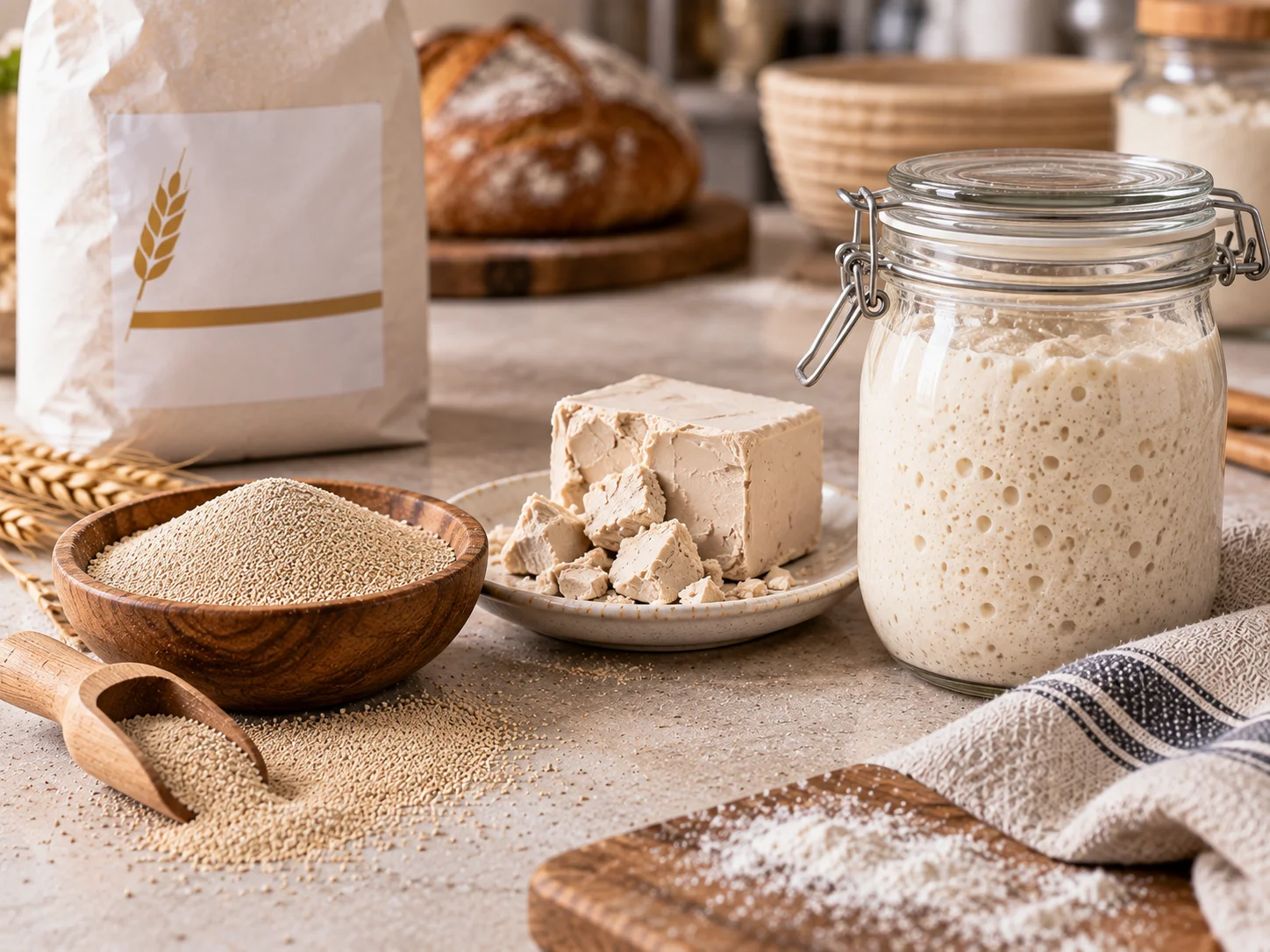 Dry yeast, instant yeast, fresh yeast and sourdough starters for bakeries