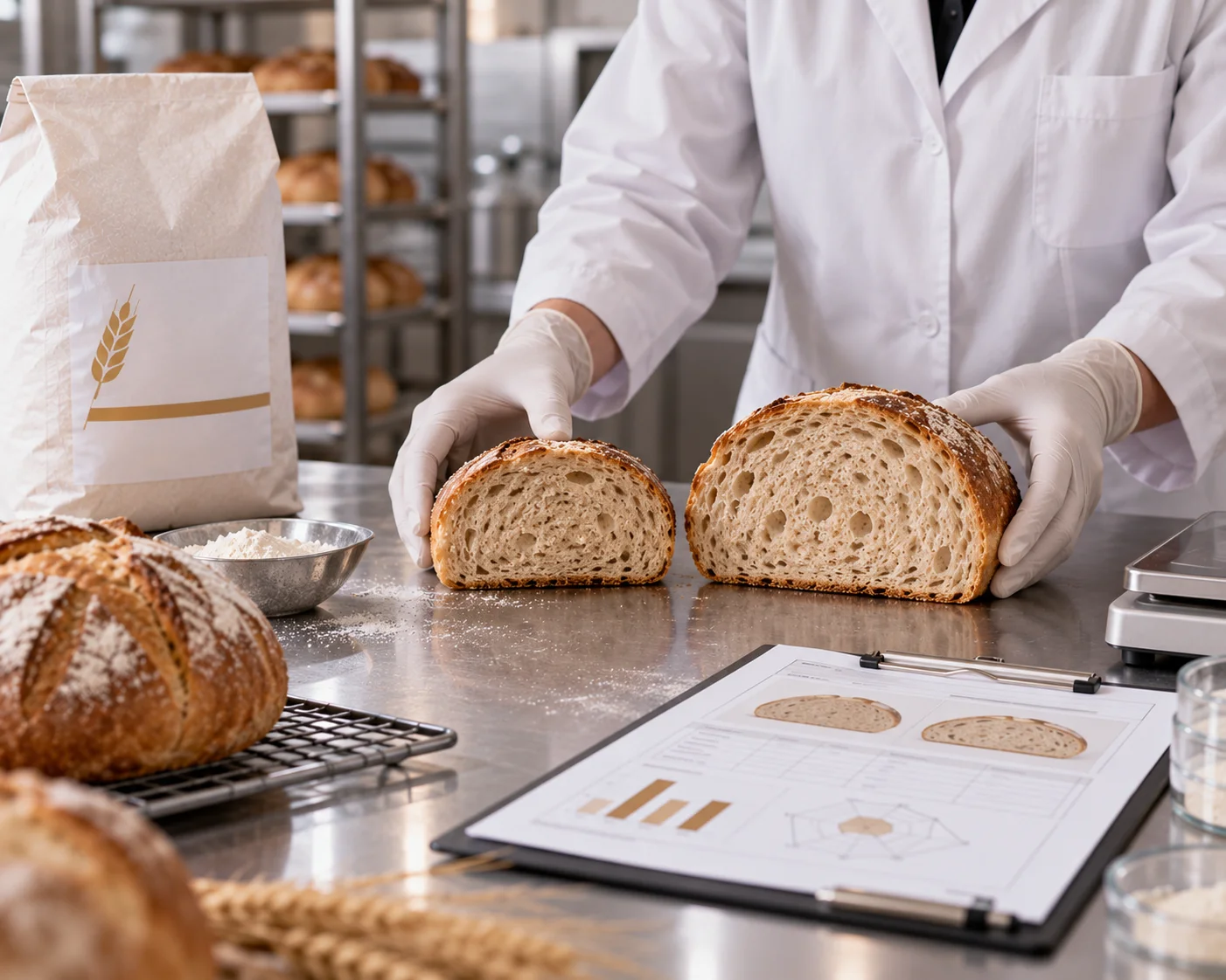 Trial bake of bread with an improver and technical data sheet at Plusimpex